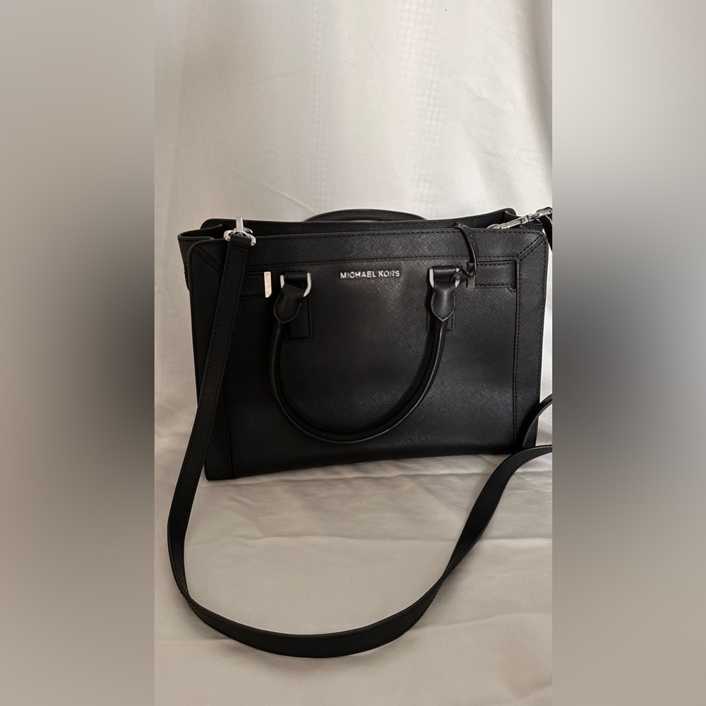 Michael Kors Dillon satchel medium leather black handbag purse with strap MK bag - Picture 3 of 10